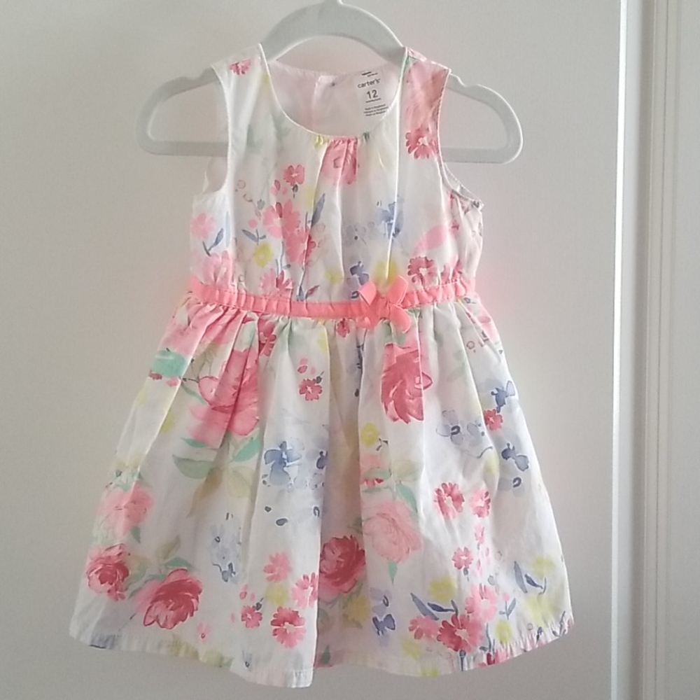 White with floral print baby girl dress
